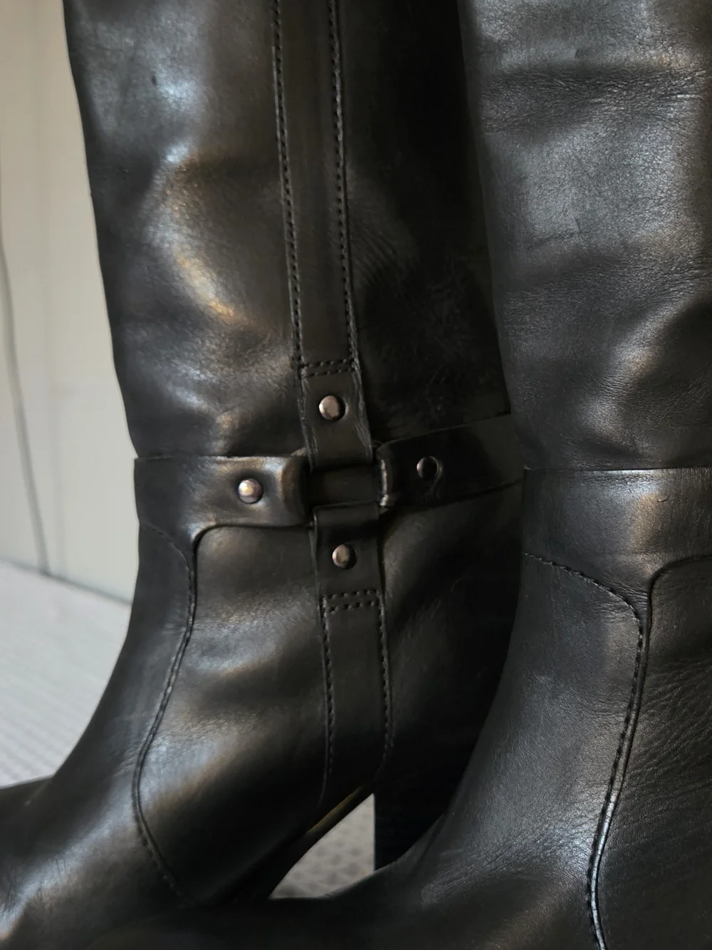 Via Spiga Black Leather Knee High Harness Riding Boots Vero CuoioSize 8.5